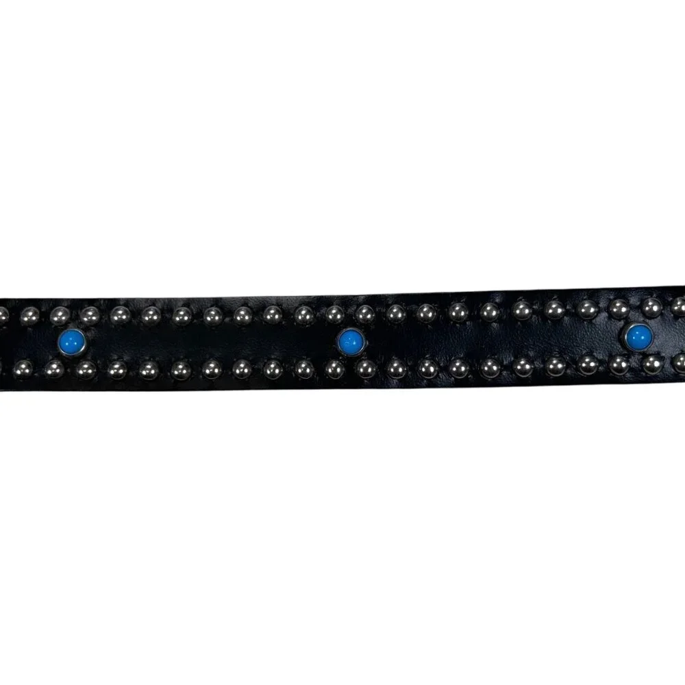 Omega Girls Leather Belt Cowgirl Studded Black Silver Turquoise Like Rodeo Weste